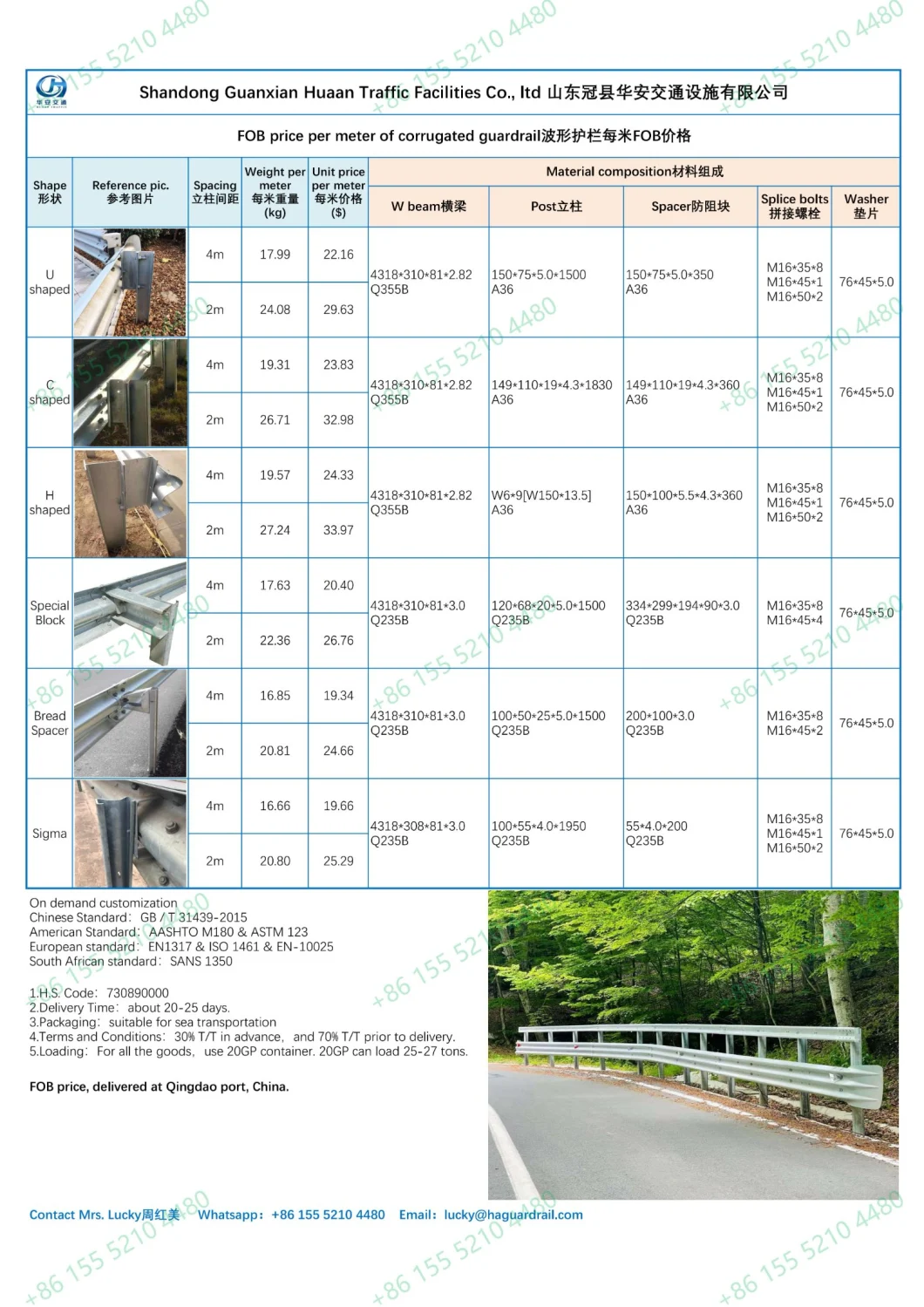High Quality Stainless Steel Corrugated W Beam Guardrail for Highway